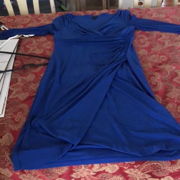 New Directions size 8 royal blue faux wrap midi dress shirred mid section - Picture 13 of 16